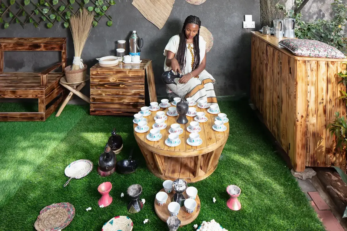 Modern brewing process of Ethiopian coffee at 7Days Motel