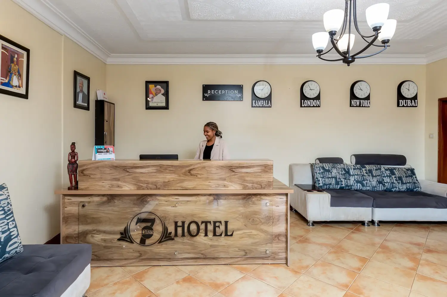 Luxury reception desk and help center at 7Days Motel Entebbe